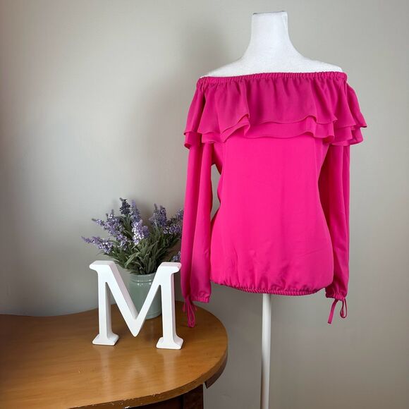 MICHAEL Michael Kors Off the Shoulder Hot Pink Peasant Blouse - Size Small - Picture 9 of 9